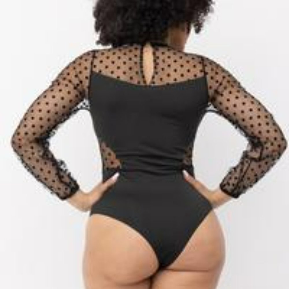 Black Gold Studded Bodysuit Corset Silhouette over Delicate Swiss Dot S/M/L/XL - Picture 4 of 10